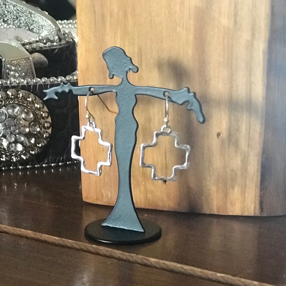 Silvertone Cross Earrings